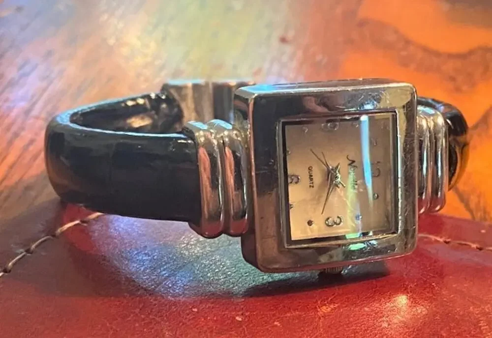 Women's Silver Tone Novelle Watch, Bangle Bracelet with MOP Face